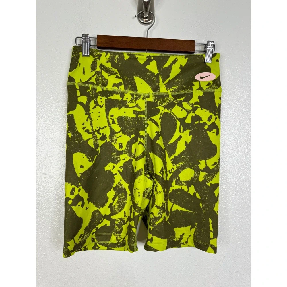 Nike Dri-FIT Womens High Waisted Biker Shorts Green Abstract Print DM7627-321